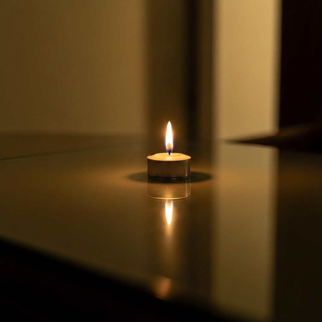 Candle flame reflection in glass